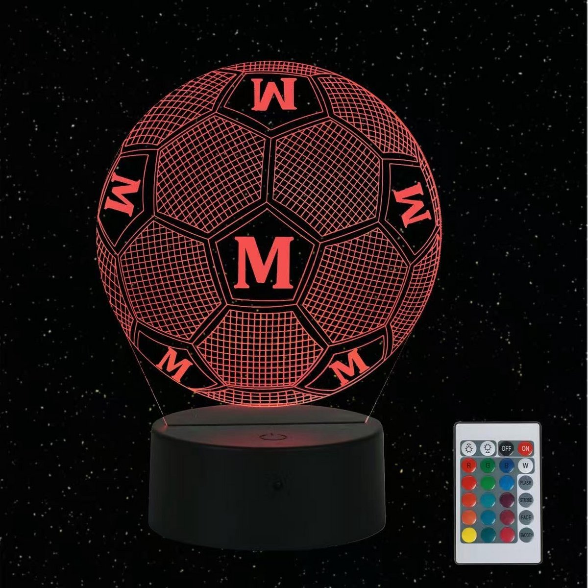 3D LED Nachtlamp Voetbal Thema Kinderen - Oplaadbaar & 16 Kleuren Afstandsbediening