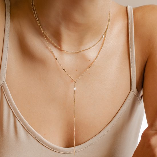 Hey Happiness Silhouet - Collier Y Superposé Dames Acier Inoxydable Plaqué 18K – 41-46,5 cm Ajustable + Y 10,5 cm - Goud