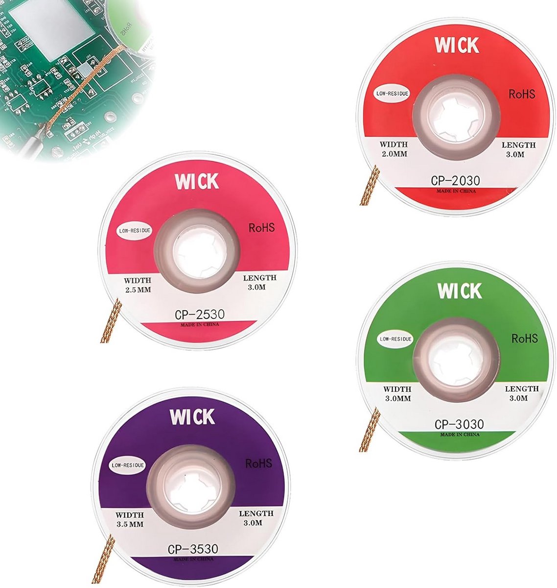 4 Sets Desoldeerdraad Set voor Elektronica Reparatie met Diverse Breedtes
