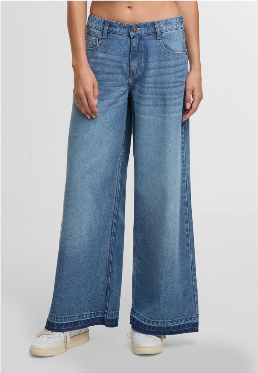 Urban Classics Damen Jeans Ladies Wide Leg TB7712 Mid Deep Washed-33 Blauw