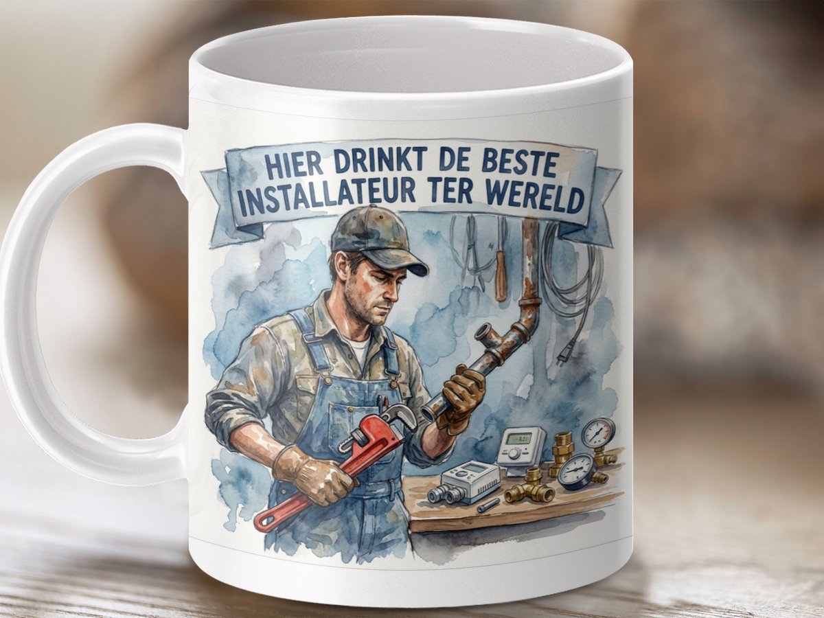 Mok Hier Drinkt de Beste Installateur ter Wereld, Grappige Installateur Cadeau, Loodgieterswerk, Cadeau Idee, Keramische Mok
