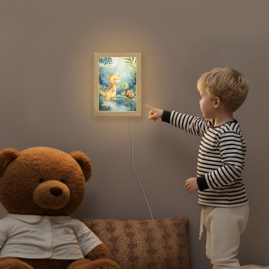 Nachtlampje 15x20 cm - Kinder lamp - Dinosaurus - Schildpad - Illustratie - Aquarel - Tafellamp kinderkamer - Slaapkamer lamp - Bedlamp kinderen - Kinderlampje stopcontact - Wandlamp babykamer - Nachtlampjes van Merkloos — afbeelding 5