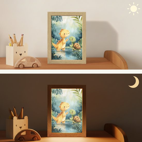 Nachtlampje 15x20 cm - Kinder lamp - Dinosaurus - Schildpad - Illustratie - Aquarel - Tafellamp kinderkamer - Slaapkamer lamp - Bedlamp kinderen - Kinderlampje stopcontact - Wandlamp babykamer - Nachtlampjes van Merkloos — afbeelding 4
