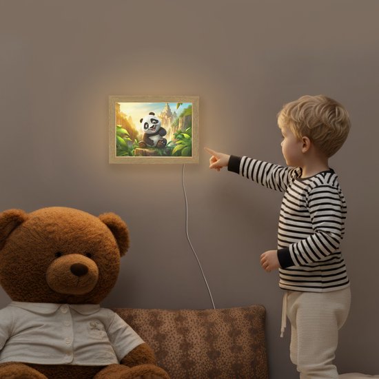 Nachtlampje 20x15 cm - Kinder lampje - Panda - Wilde dieren - Jungle - Jongens - Kinderen - Tafellamp kinderkamer - Slaapkamer lamp - Bedlamp kinderen - Kinderlampje stopcontact - Wandlamp babykamer - Nachtlampjes van OnlyWow — afbeelding 5