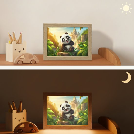 Nachtlampje 20x15 cm - Kinder lampje - Panda - Wilde dieren - Jungle - Jongens - Kinderen - Tafellamp kinderkamer - Slaapkamer lamp - Bedlamp kinderen - Kinderlampje stopcontact - Wandlamp babykamer - Nachtlampjes van OnlyWow — afbeelding 4