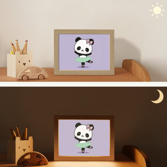 Nachtlampje 20x15 cm - Kinder lampje - Panda - Paars - Sierlijk - Kawaii - Tafellamp kinderkamer - Slaapkamer lamp - Bedlamp kinderen - Kinderlampje stopcontact - Wandlamp babykamer - Nachtlampjes van OnlyWow — afbeelding 4