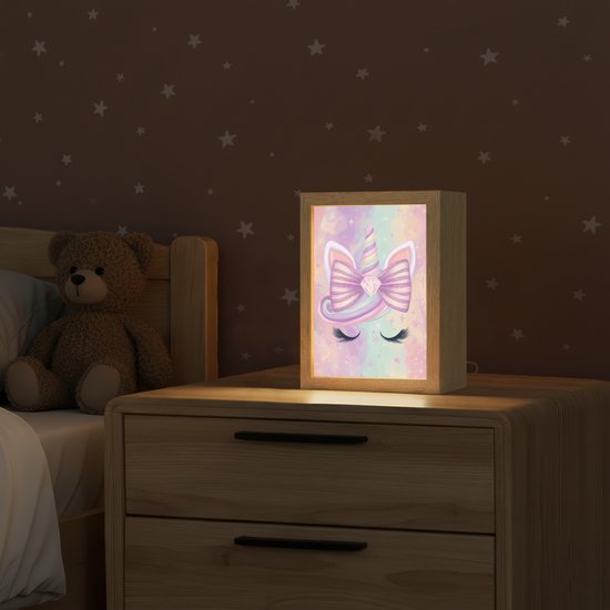 Nachtlampje 15x20 cm - Kinder lamp - Eenhoorn - Glitters - Regenboog - Pastel - Tafellamp kinderkamer - Slaapkamer lamp - Bedlamp kinderen - Kinderlampje stopcontact - Wandlamp babykamer - Nachtlampjes van Merkloos — afbeelding 2