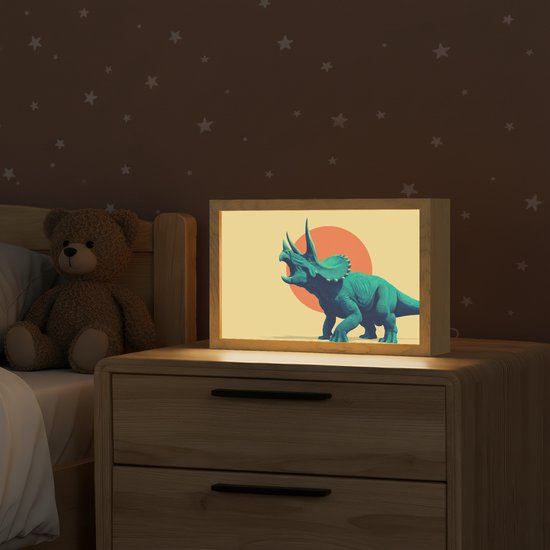 Nachtlampje 30x20 cm - Kinder lamp - Triceratops - Cirkel - Oranje - Hoorns - Tafellamp kinderkamer - Slaapkamer lamp - Bedlamp kinderen - Kinderlampje stopcontact - Wandlamp babykamer - Nachtlampjes van Merkloos — afbeelding 2