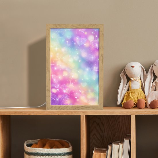 Nachtlampje 20x30 cm - Kinder lamp - Licht - Regenboog - Hartjes - Tafellamp kinderkamer - Slaapkamer lamp - Bedlamp kinderen - Kinderlampje stopcontact - Wandlamp babykamer - Nachtlampjes van Merkloos — afbeelding 3