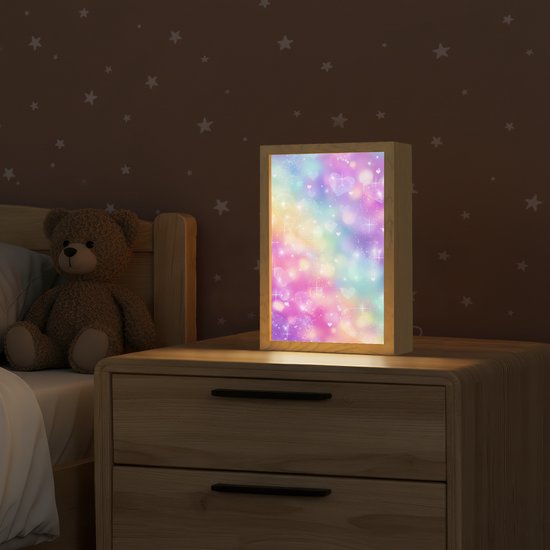 Nachtlampje 20x30 cm - Kinder lamp - Licht - Regenboog - Hartjes - Tafellamp kinderkamer - Slaapkamer lamp - Bedlamp kinderen - Kinderlampje stopcontact - Wandlamp babykamer - Nachtlampjes van Merkloos — afbeelding 2