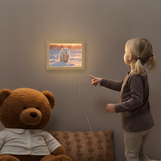 Nachtlampje 20x15 cm - Kinder lamp - Ijsbeer - Sneeuw - Zonsopgang - Tafellamp kinderkamer - Slaapkamer lamp - Bedlamp kinderen - Kinderlampje stopcontact - Wandlamp babykamer - Nachtlampjes van Merkloos — afbeelding 5