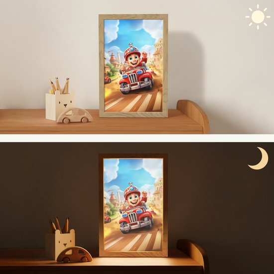 Nachtlampje 20x30 cm - Kinder lamp - Brandweer - Jongens - Kinderen - Auto - Tafellamp kinderkamer - Slaapkamer lamp - Bedlamp kinderen - Kinderlampje stopcontact - Wandlamp babykamer - Nachtlampjes van Merkloos — afbeelding 4