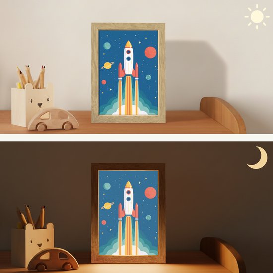 Nachtlampje 15x20 cm - Kinder lamp - Raket - Planeten - Ruimte - Tafellamp kinderkamer - Slaapkamer lamp - Bedlamp kinderen - Kinderlampje stopcontact - Wandlamp babykamer - Nachtlampjes van Merkloos — afbeelding 4