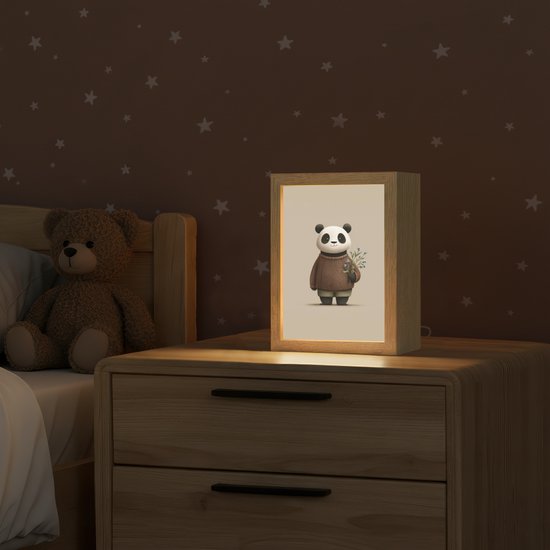 Nachtlampje 15x20 cm - Kinder lampje - Panda - Blauwe bloemen - Zachtheid - Tafellamp kinderkamer - Slaapkamer lamp - Bedlamp kinderen - Kinderlampje stopcontact - Wandlamp babykamer - Nachtlampjes van Merkloos — afbeelding 2
