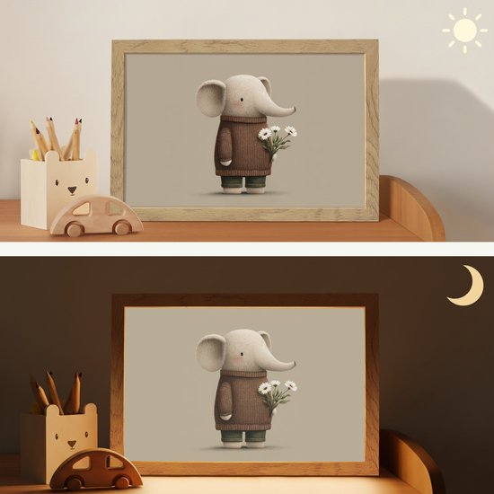 Nachtlampje 30x20 cm - Kinder lamp - Olifant - Witte bloemen - Kindvriendelijk - Tafellamp kinderkamer - Slaapkamer lamp - Bedlamp kinderen - Kinderlampje stopcontact - Wandlamp babykamer - Nachtlampjes van Merkloos — afbeelding 4