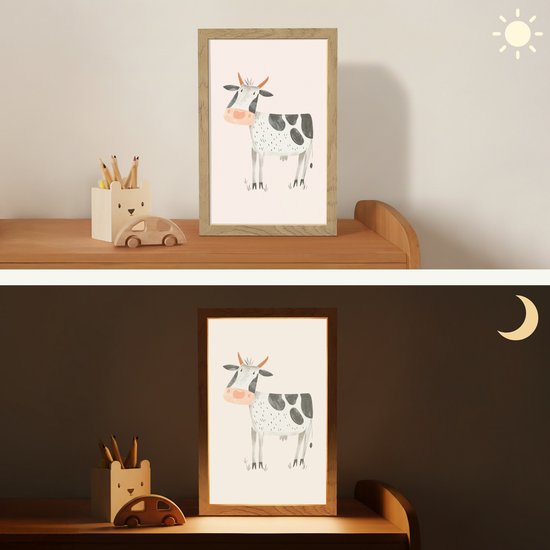 Nachtlampje 20x30 cm - Kinder lampje - Koe - Boerderij dier - Dieren - Pastel kleuren - Tafellamp kinderkamer - Slaapkamer lamp - Bedlamp kinderen - Kinderlampje stopcontact - Wandlamp babykamer - Nachtlampjes van Merkloos — afbeelding 4