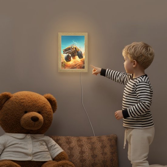 Nachtlampje 15x20 cm - Kinder lamp - Monstertruck - Kind - Jongen - Auto - Tafellamp kinderkamer - Slaapkamer lamp - Bedlamp kinderen - Kinderlampje stopcontact - Wandlamp babykamer - Nachtlampjes van Merkloos — afbeelding 5
