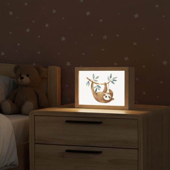 Nachtlampje 20x15 cm - Kinder lampje - Luiaard - Dier - Jungle dieren - Tafellamp kinderkamer - Slaapkamer lamp - Bedlamp kinderen - Kinderlampje stopcontact - Wandlamp babykamer - Nachtlampjes van OnlyWow — afbeelding 2
