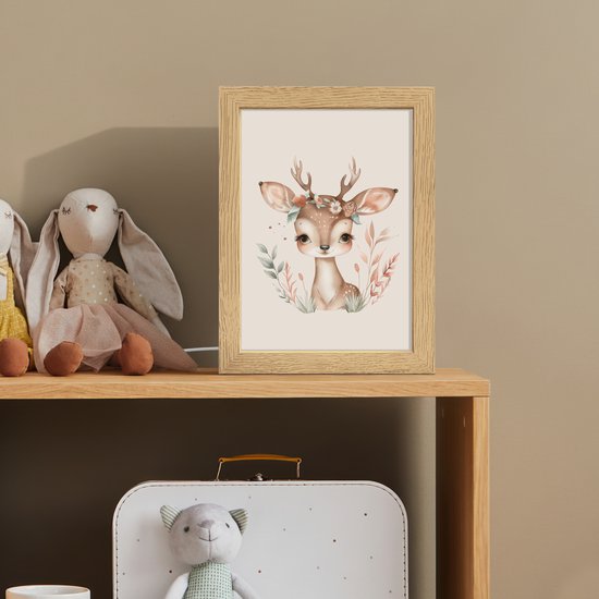 Nachtlampje 15x20 cm - Kinder lamp - Hert - Bohemian - Bloemen - Bosdieren - Tafellamp kinderkamer - Slaapkamer lamp - Bedlamp kinderen - Kinderlampje stopcontact - Wandlamp babykamer - Nachtlampjes van Merkloos — afbeelding 3