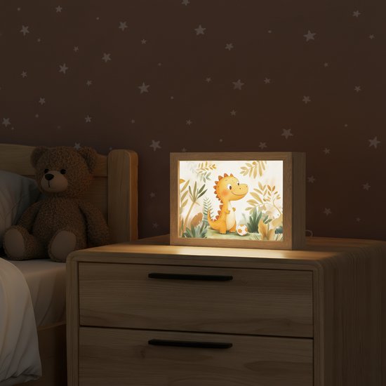 Nachtlampje 20x15 cm - Kinder lamp - Dino - Voetbal - Oranje - Tafellamp kinderkamer - Slaapkamer lamp - Bedlamp kinderen - Kinderlampje stopcontact - Wandlamp babykamer - Nachtlampjes van Merkloos — afbeelding 2