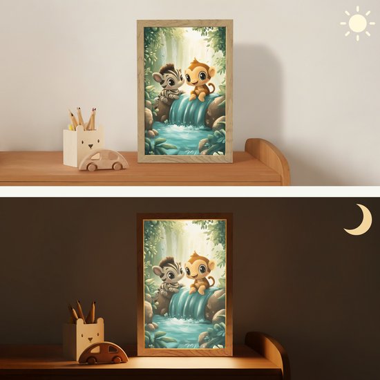 Nachtlampje 20x30 cm - Kinder lamp - Zebra - Aap - Cartoon - Waterval - Tafellamp kinderkamer - Slaapkamer lamp - Bedlamp kinderen - Kinderlampje stopcontact - Wandlamp babykamer - Nachtlampjes van Merkloos — afbeelding 4