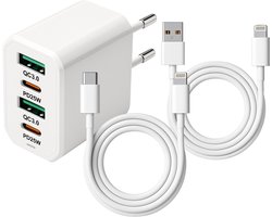Xtronic 25W 4-Poorts Snellader – Inclusief 2x Lightning Kabel 1m – Geschikt voor iPhone t/m 14