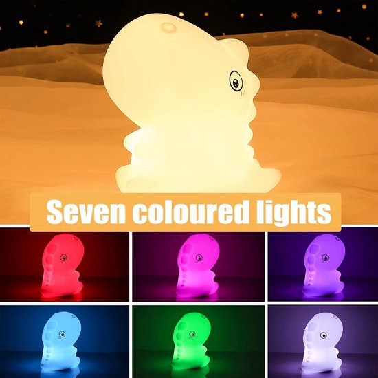Dino Nachtlampje voor Kinderen - Oplaadbaar, Aanraakgevoelig met 7 Kleuren - Veilige Bedlamp voor Jongens en Meisjes van Dino. — afbeelding 4
