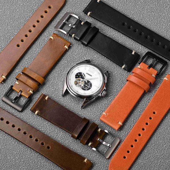 Horlogebandje met snelsluiting, echt lederen horlogebandje - 18 20 22 24 mm horlogebandjes voor vrouwen en mannen, compatibel met normale en slimme horlogebandjes