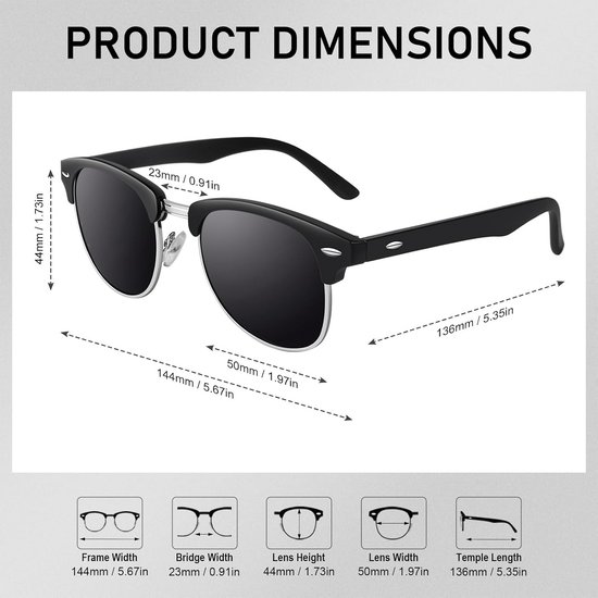 Polariserende Halfframe Zonnebril met Browline Stijl - Unisex en Matt Zwart — afbeelding 5