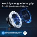 Illustratie van de krachtige magnetische grip van een telefoonhouder met een magnetische ring voor niet-magnetische telefoons.