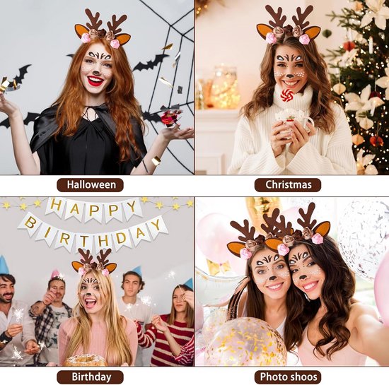 DEARMAMY Haarband van hertengewei voor Kerstmis, haarband, hertengewei, grappig, kersthoofdband met rendieroren, gewei, wit gewei, stof voor vrouwen