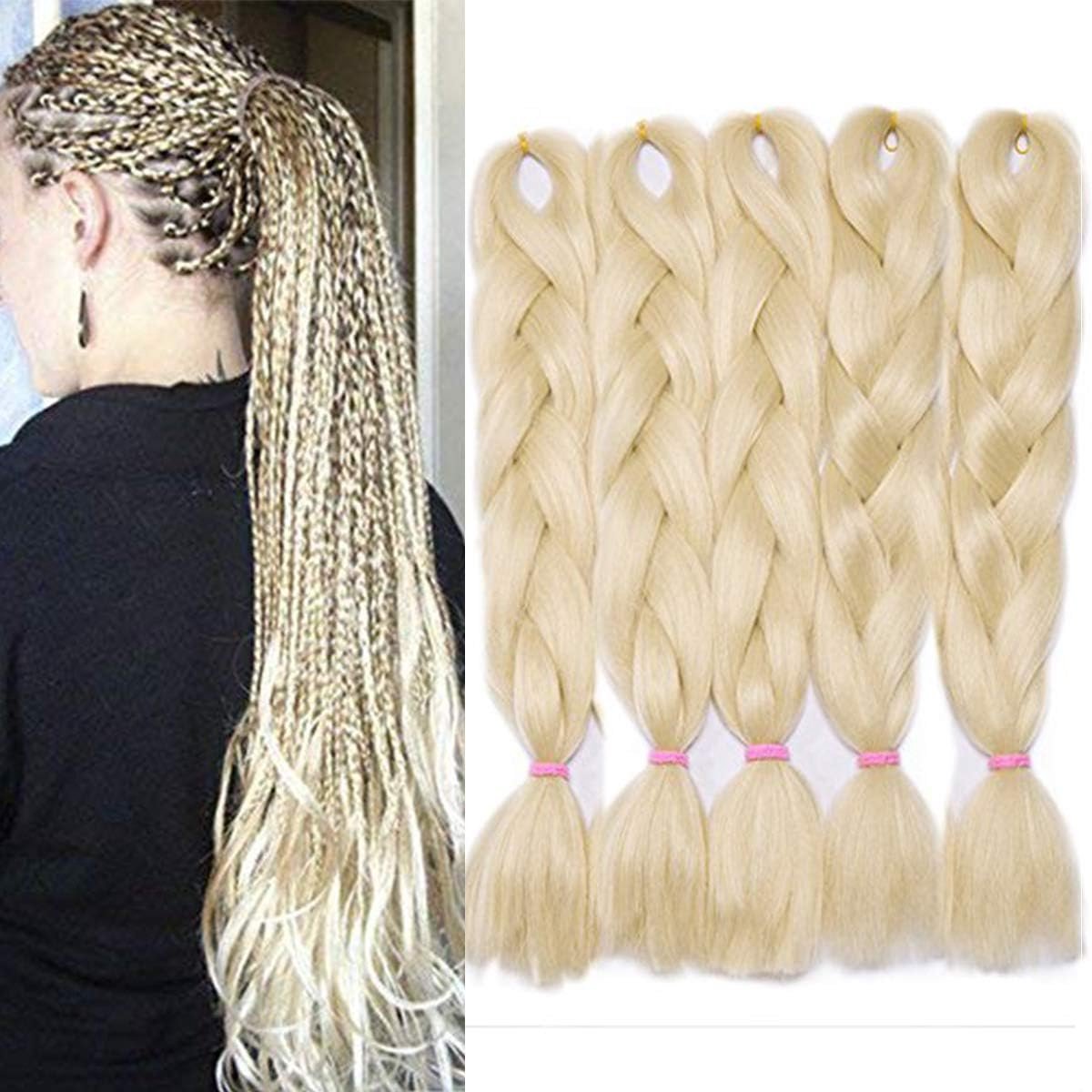 5 Pakken Vlechten Haarverlenging Synthetisch Lichtblond 24 Inch 500g