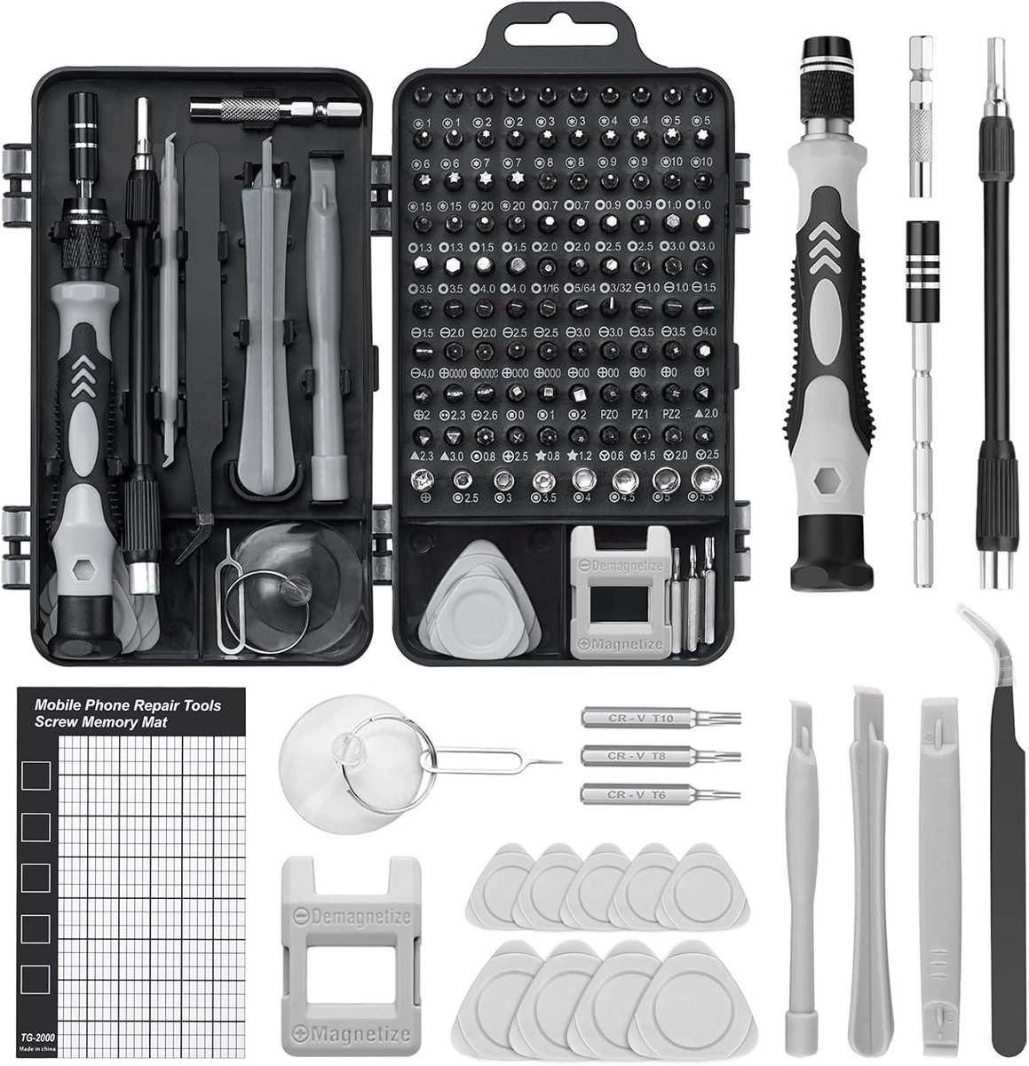 Gereedschapsset - Mini schroevendraaier - Apparaten repareren - 122 delig - 18.4 cm - Grijs