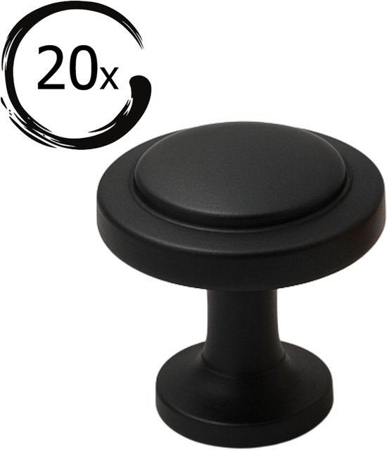Boutons d'armoire ronds noirs - 20 pièces diamètre 32 mm - Bouton d'armoire - Bouton de meuble - Boutons de porte pour armoires - Fixations pour meuble de meubles - Boutons de porte - Boutons de meuble