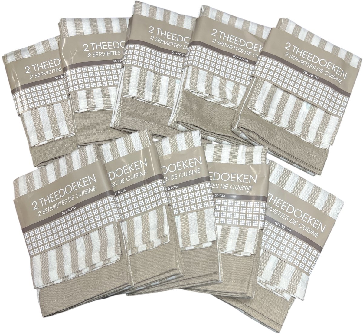 10 x set à 2 st Theedoek 50 cm x 50 cm Beige 100 % Katoen