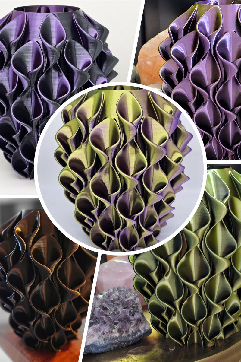 Soety Luxe Decoratieve Droogbloemen Vaas – Tricolor Goud/Paars/Zwart – Lilypot Design – Moderne Kunstvaas – 3D Design Sculptuur Zwart, Goud, Paars