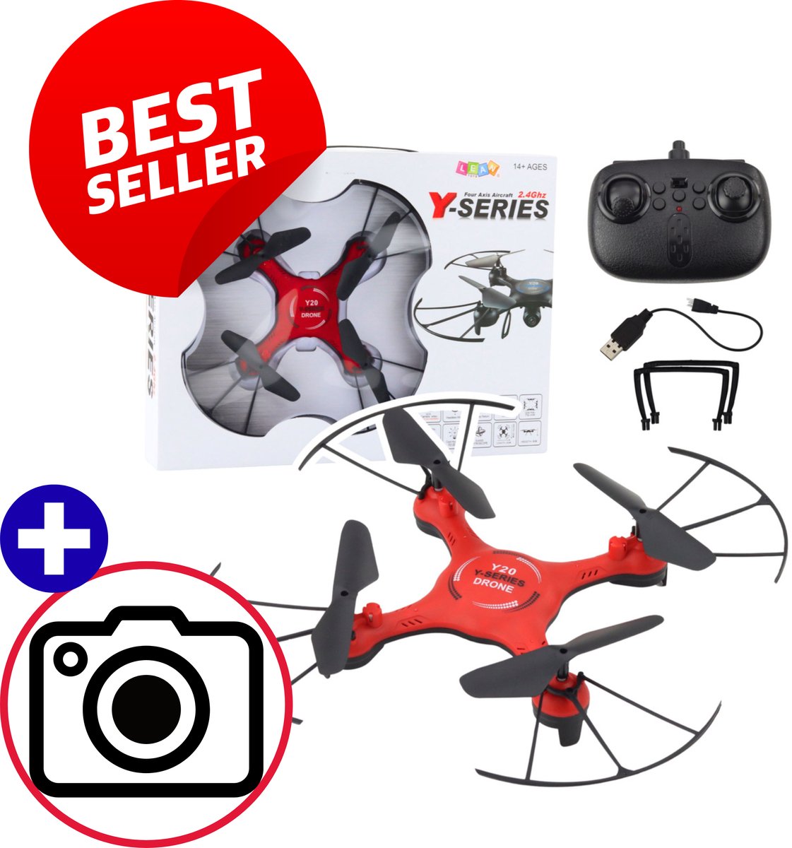 Y20 UFO Drone – R/C Quadcopter met LED Lights, 360° Rotatie, Altitude Hold, Headless Mode & 3D Acro – 2.4GHz – 25 cm – 30 m Bereik – Inclusief Extra Kado – Rood