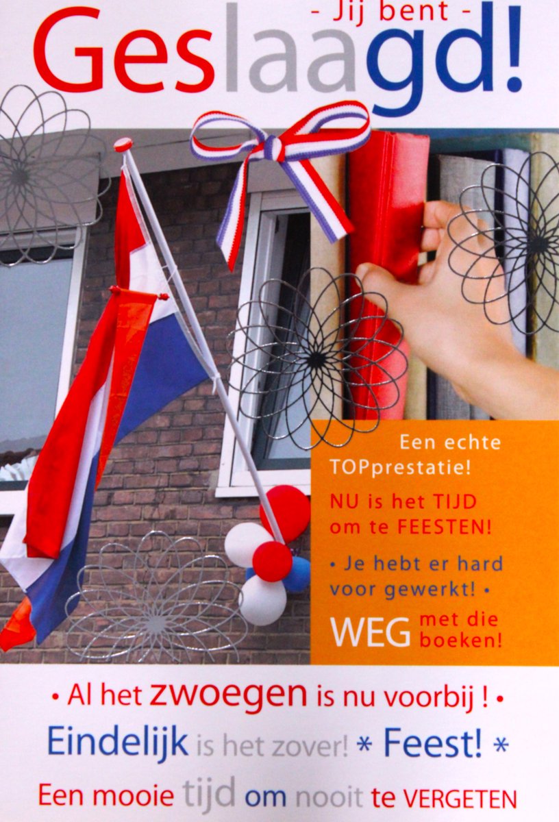 6 Luxe Geslaagd Wenskaarten - Kaart Wens Kaart Examen Geslaagd School Studie Opleiding - Diploma - Jij Bent Geslaagd - Vlag Rood Wit Blauw - 16.2x11.5cm - Rood Wit Blauwe Envelop - Art of Cards - Gratis Verzonden - Hoge Afnamekortingen