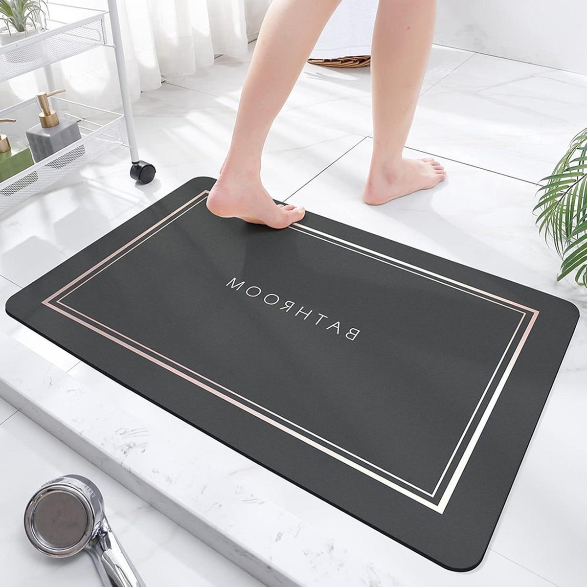 Stunq® Badmat - Badkamermat Super absorberende vloermat - sneldrogende badmatten - antislip rubberen vloeren - gemakkelijk te reinigen - eenvoudige badkamerdeurmat - donkergrijs - 40 x 60 cm