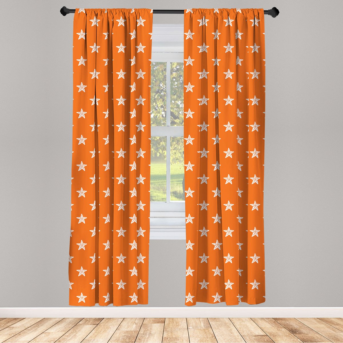 ABAKUHAUS Zeester Gordijnen – 2x75x245 cm – microvezel – Oranje/Wit
