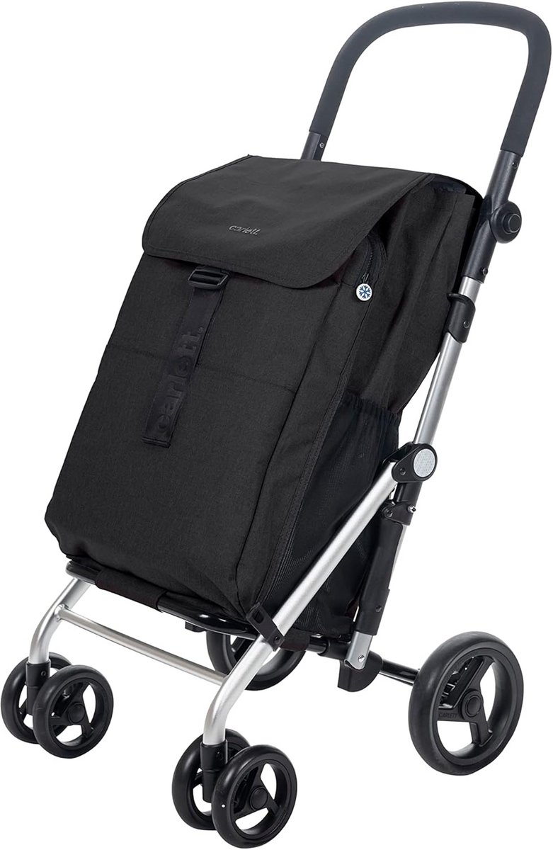 Inklapbare Winkelwagen met 4 Wielen - Grote Capaciteit (64L) + Thermotas en Rugtas - Zwart