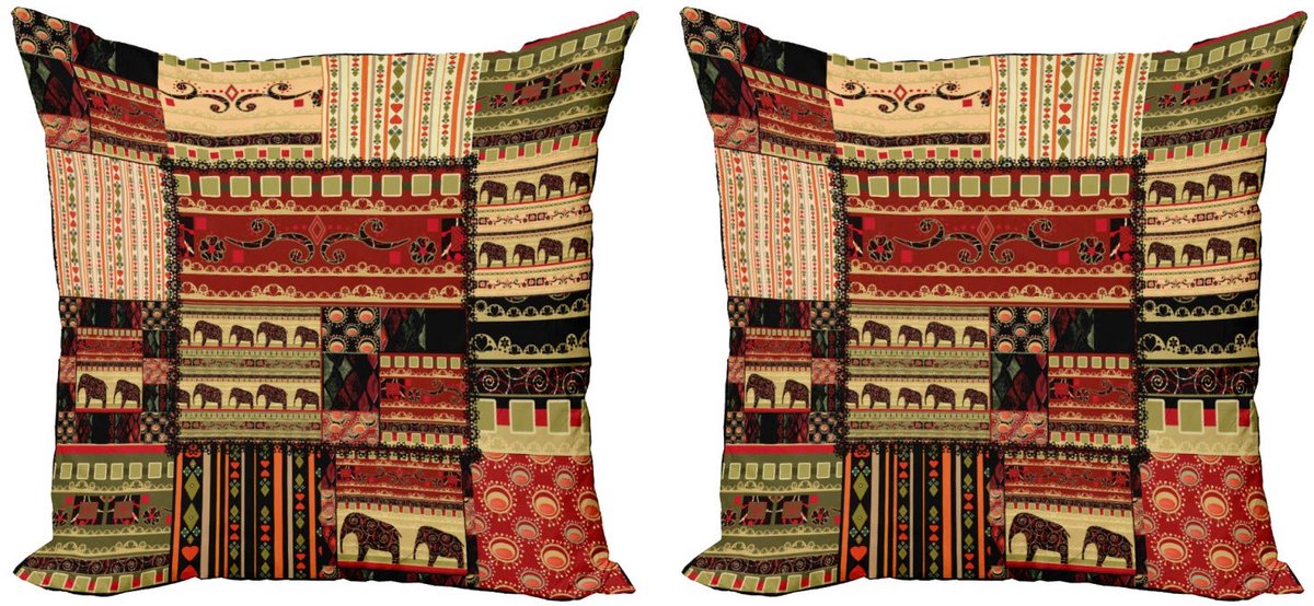 ABAKUHAUS Kussenhoes Set – Patchwork – 2x50x50 cm – Digitaaldruk – Rood/Groen/Zwart