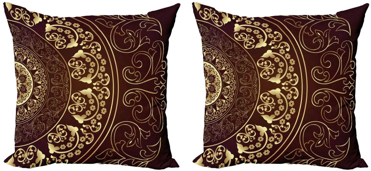 ABAKUHAUS Mandala – Dekokussenhoes 2x 40x40 cm – Burgundy Geel