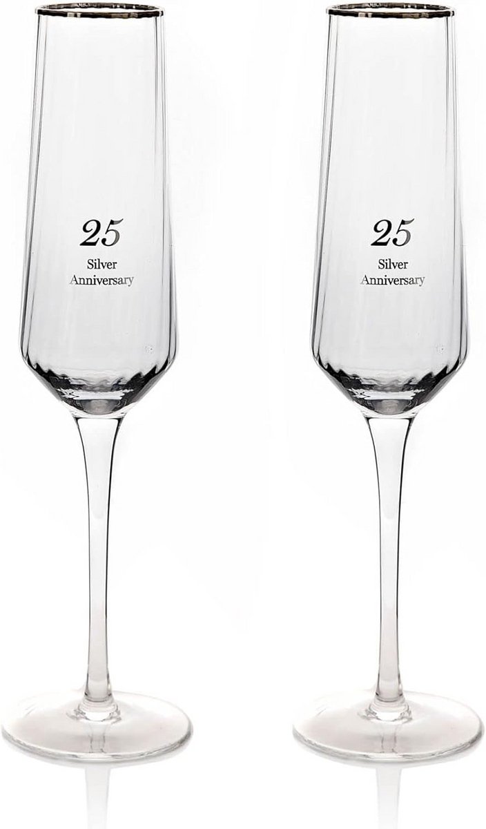 Set van 2 Geribbelde Champagneglazen in Luxe Geschenkverpakking - Perfect Cadeau