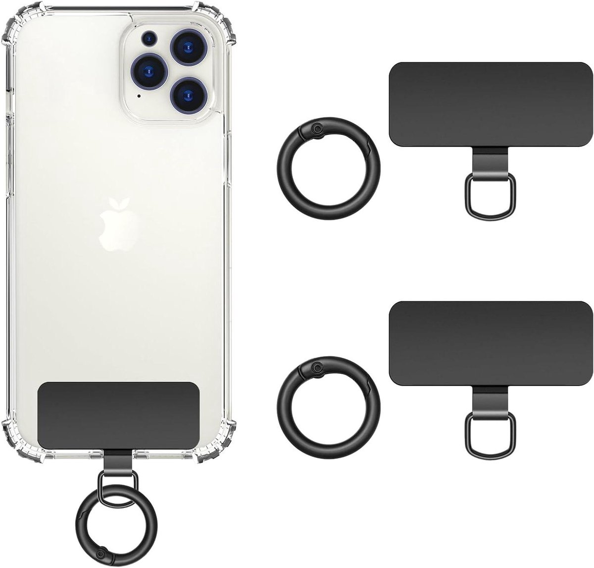 Phone Tether Tab - RVS Telefoon Lanyard Pads - Telefoonkoord Vervangingsonderdeel - Zwart