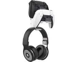 Dubbele Gamepad Houder en Headset Hanger voor Gamecontrollers - Wandmontage - Geschikt voor STEAM, PS3, PS4, PS5, pc - Universele Headset Stand - Transparant