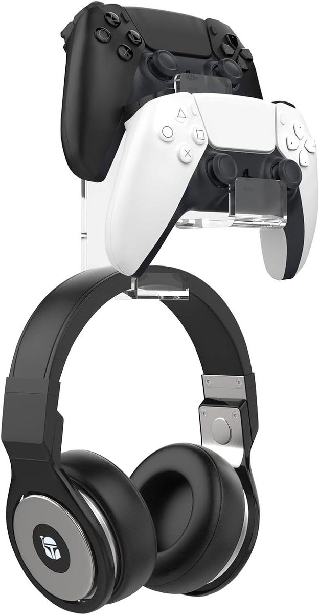 Dubbele Gamepad Houder en Headset Hanger voor Gamecontrollers - Wandmontage - Geschikt voor STEAM, PS3, PS4, PS5, pc - Universele Headset Stand - Transparant