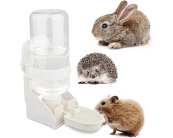 Vitdipy - Staande waterfles - Konijnendrinkfles - Hangende drinkfles - 500 ml - Voor kleine dieren - Automatische waterfles - Voor knaagdieren, konijnen, hamsters, cavia's en chinchilla's - Wit