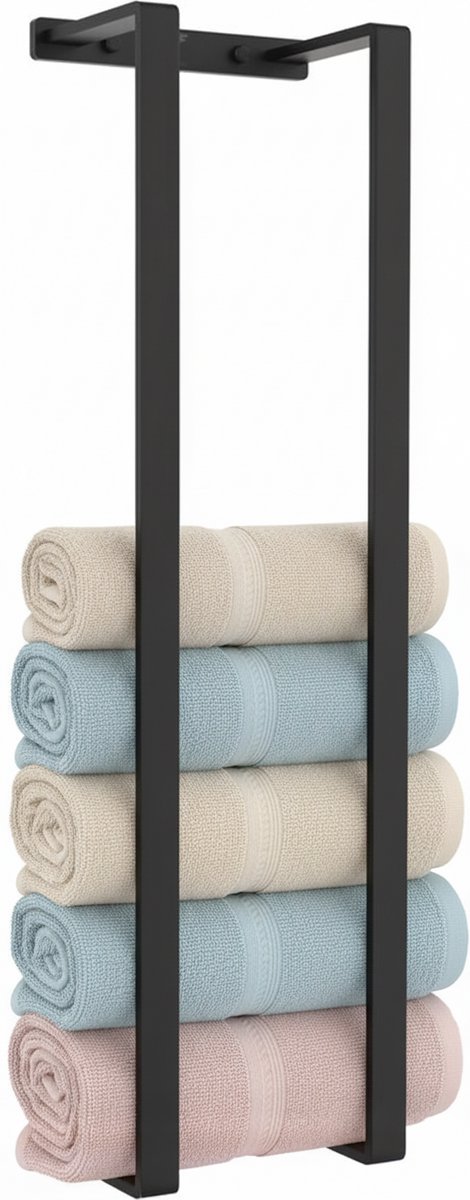 Via Fectio® Handdoekrek Badkamer Zwart - RVS Handdoekenrek Wandmontage - Handdoekhouder Muur - Mat Zwart - 70 x 20 x 14 cm