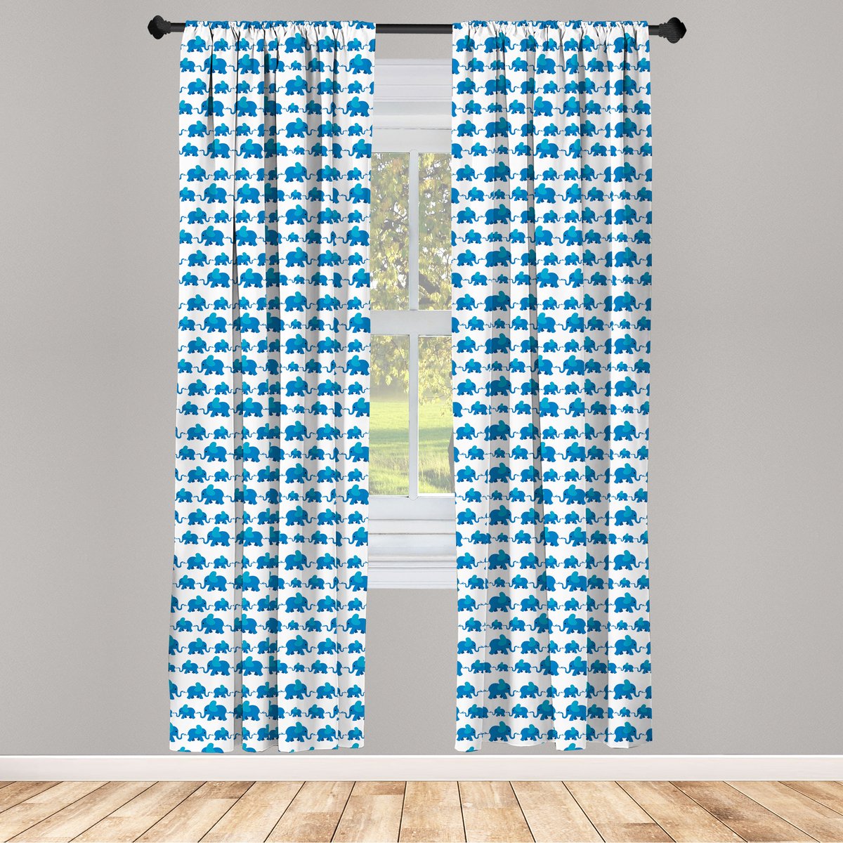 ABAKUHAUS olifant – gordijnen – 2x75x175 cm – blauw-wit